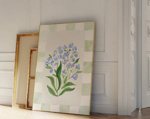 Blue Lily Vintage Floral Bouquet Watercolor Art Print