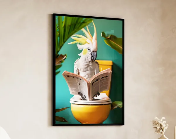 Cockatoo Reading On Toilet Funny Bathroom Art Print