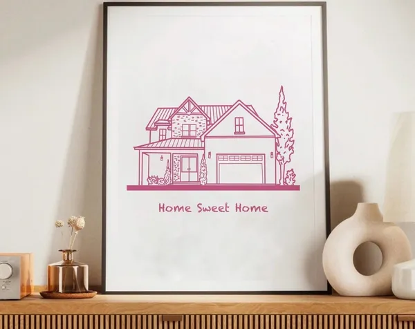 Custom House Illustration, Personalized Line Art Print