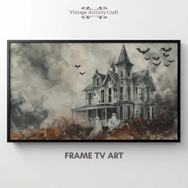 Halloween Ghost Haunted House Vintage Art Print