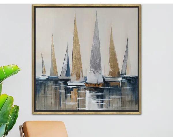 Gold And Silver Sailboat Abstract Sea Art Print