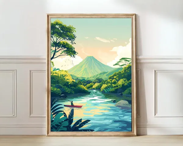 Nicaragua Travel Poster, National Park Volcano Rainforest