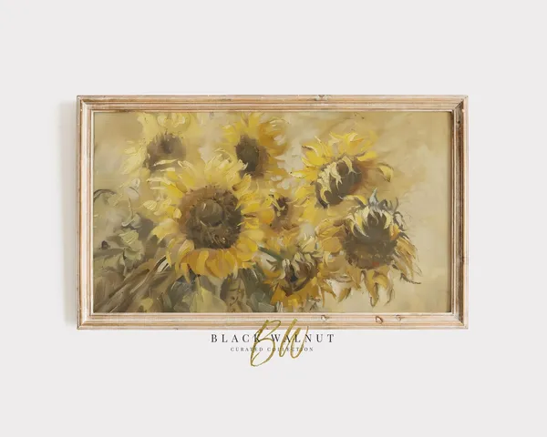Vintage Style Sunflowers Art Print, Rustic Farmhouse