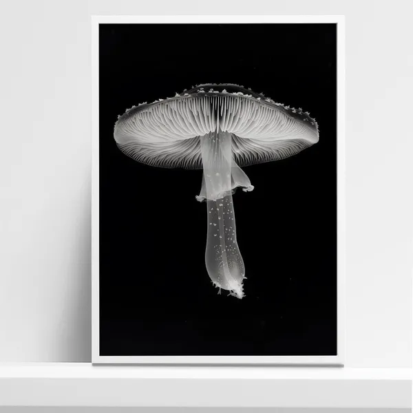 Black and White Mushroom Art Print, Modern Botanical Decor
