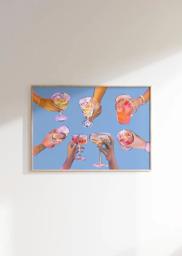Bar Cart Cheers Poster, Vintage Drinks Decor