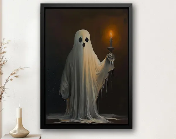Vintage Ghost Holding Candle Art Print, Halloween