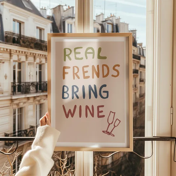 Wine Aesthetic Decor Art Print, Friends Poster
