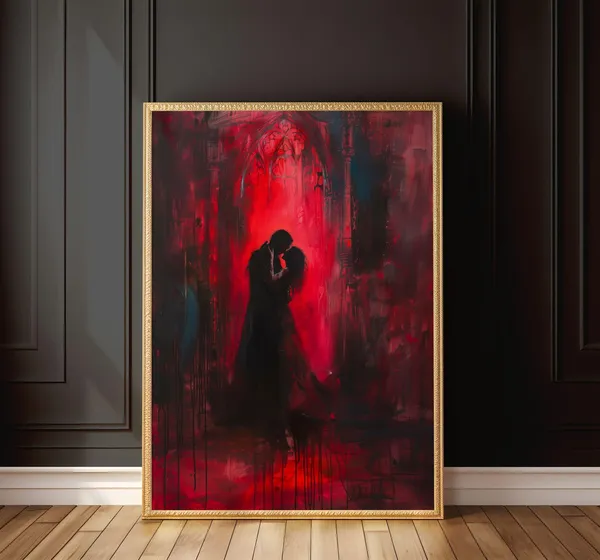Gothic Romantic Couple Art Print, Dark Romance