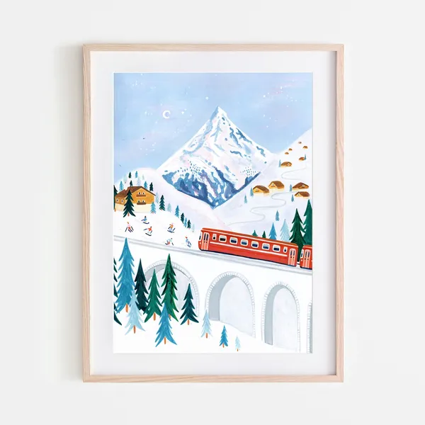 Zermatt Switzerland Skiing Poster, Swiss Alps Travel