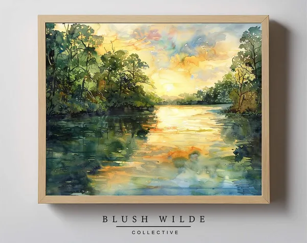 Florida Sunset Watercolor Vintage Landscape Art Print