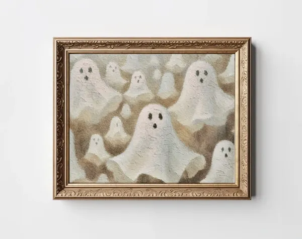 Abstract Ghosts Art Print, Neutral Halloween Decor