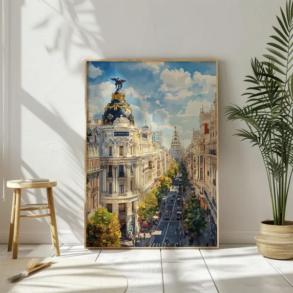Madrid Watercolor Travel Poster, Spain Wall Art