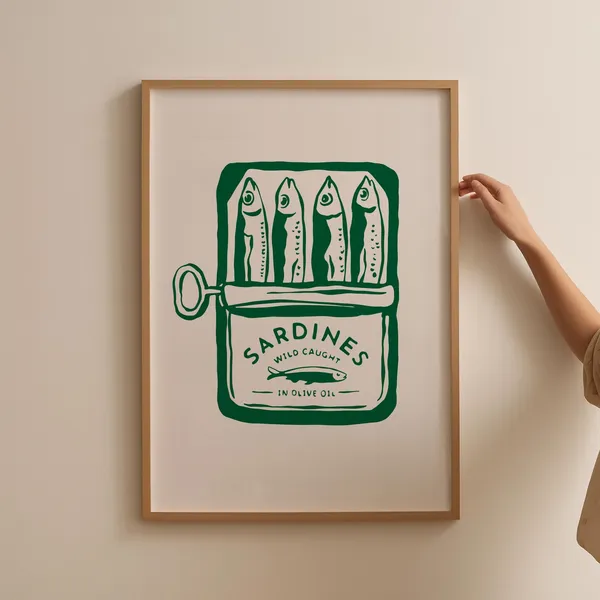 Green Sardine Print, Retro Italian Kitchen Art