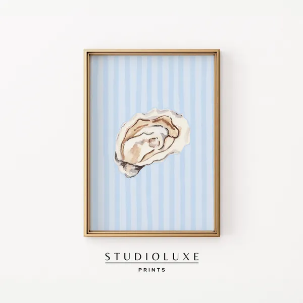 Oysters Striped Painting Beachy Coastal Art Print