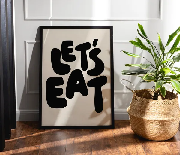 Lets Eat Word Print, Retro Minimalist Kitchen Poster
