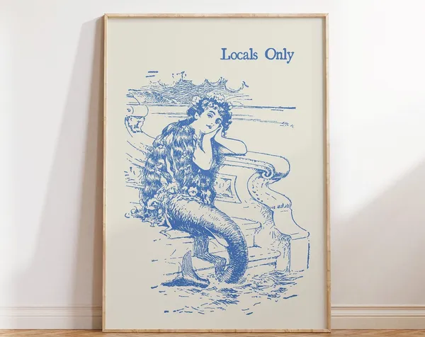 Vintage Mermaid Poster, Trendy Coastal Art Print