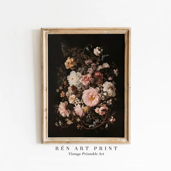 Moody Floral Vintage Flower Bouquet Art Print