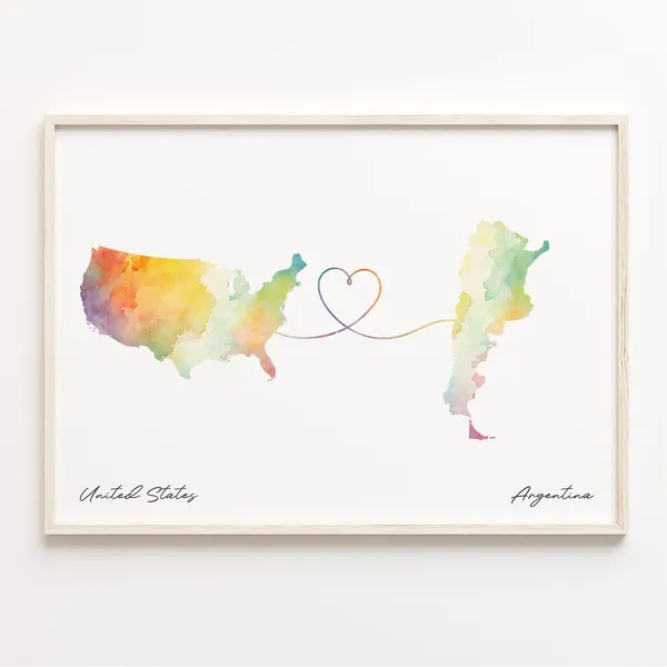 Us To Argentina Watercolor Map Art Print