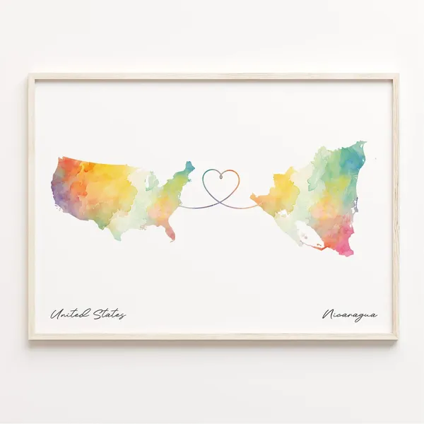 Us To Nicaragua Watercolor Map Travel Poster