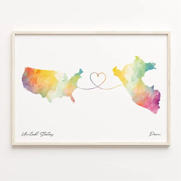 Watercolor Peru Map Art Print, Travel Poster