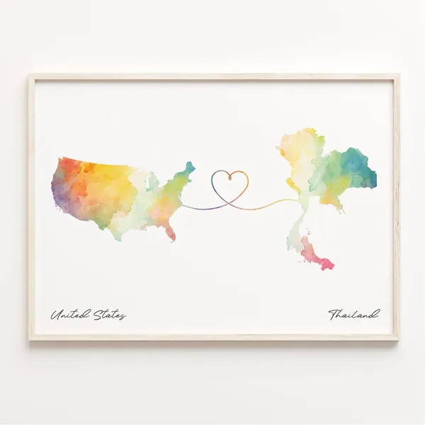 Thailand Watercolor Map Art Print, Travel Poster