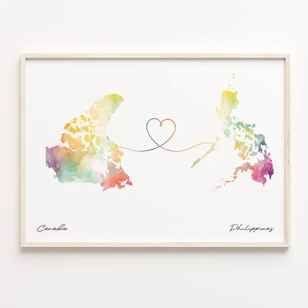 Canada to Philippines Watercolor Map Travel Poster