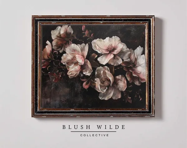 Moody Floral Oil Painting Wall Art Print