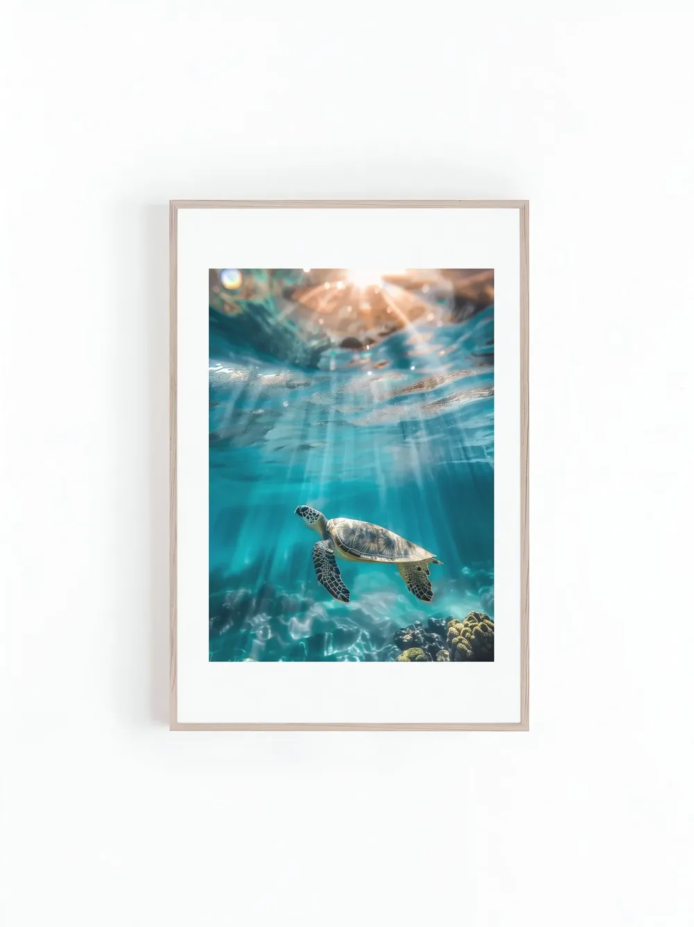 Underwater Turtle in Coral Reef Near Hawaii Travel Poster