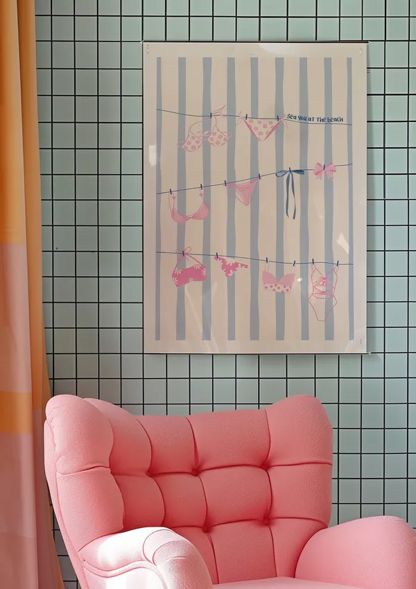 Coquette Pink And Blue Bows Art Print, Coastal Dorm Decor