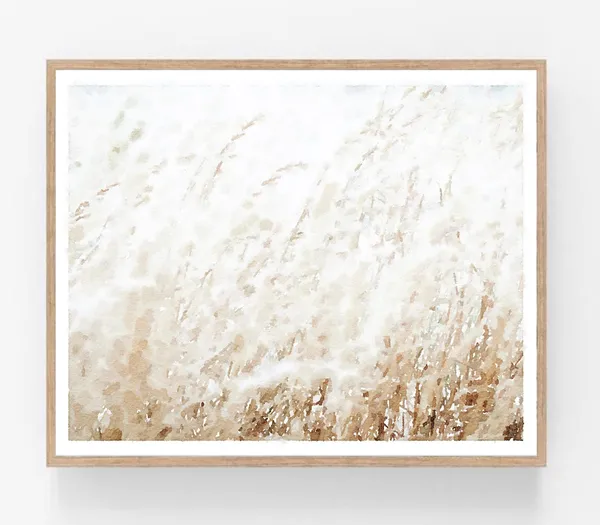 Neutral Botanical Watercolor Wheat Grass Landscape Art Print