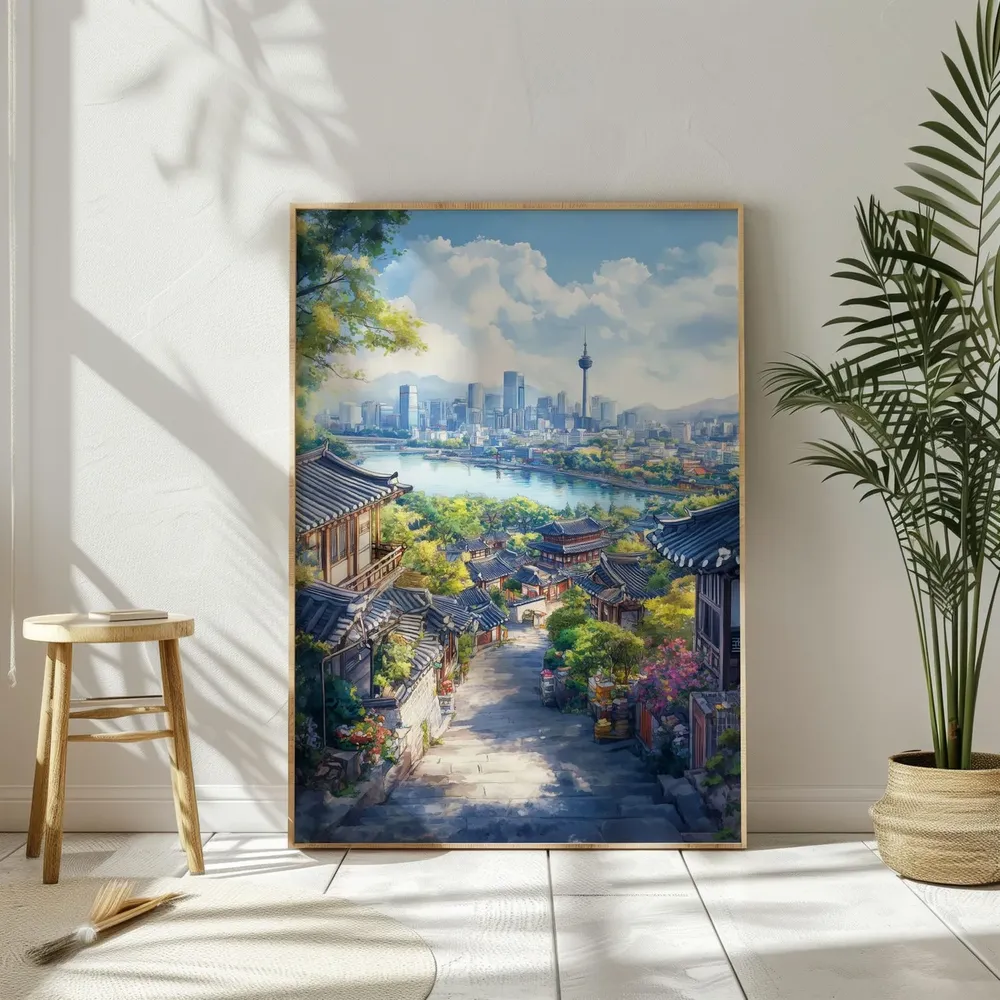Watercolor South Korea Seoul Travel Poster