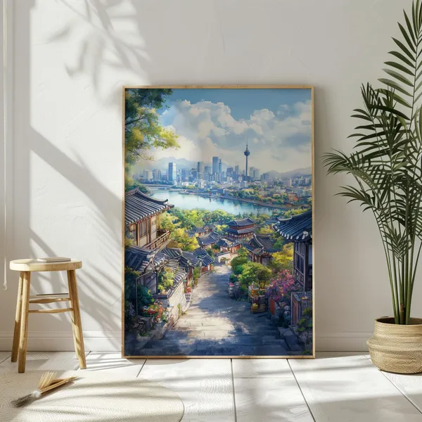 Watercolor South Korea Seoul Travel Poster