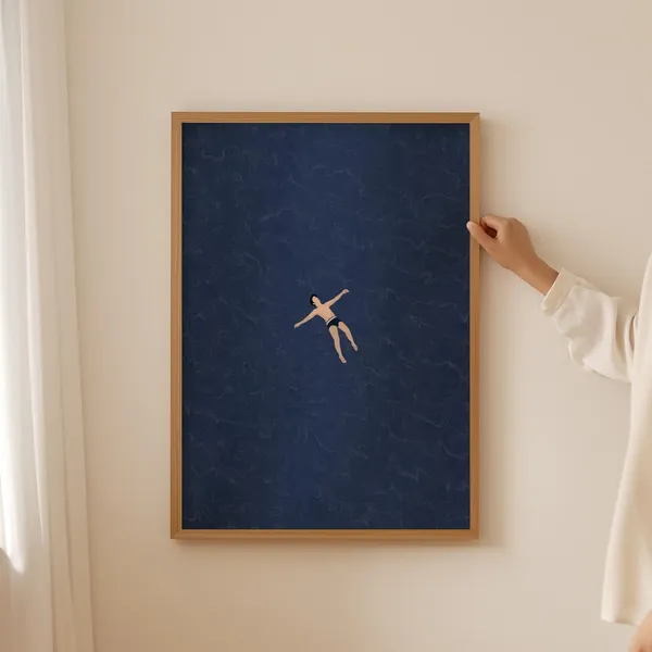Man Floating In Water, Minimalist Summer Pool Print