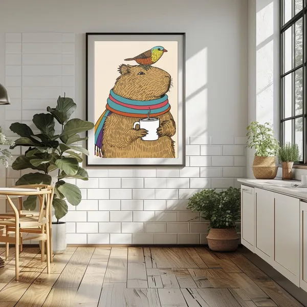 Capybara Coffee Poster, Cute Animal Art Print