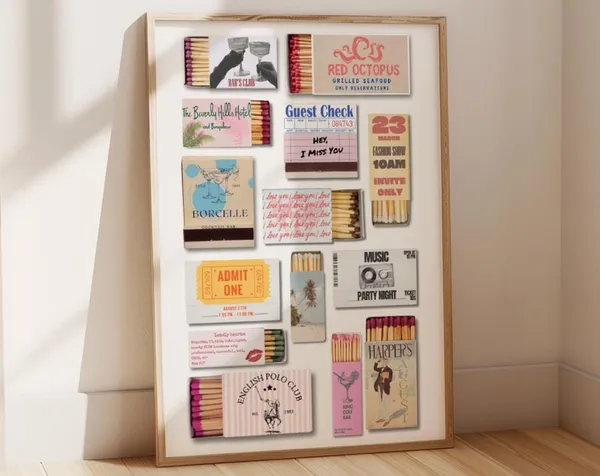 Vintage Matchbook Art, Retro Bar Cart Poster Print