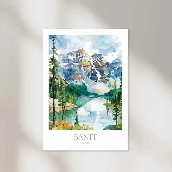 Banff National Park Watercolor Travel Poster, Canada