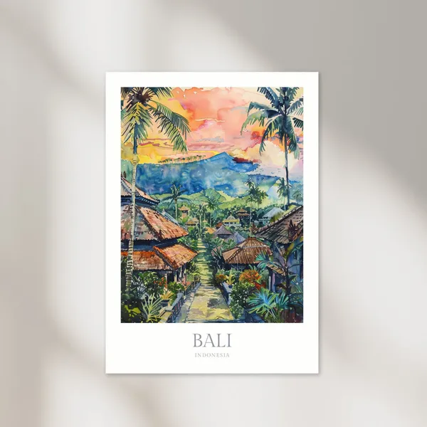 Bali Indonesia Watercolor Travel Poster, Wall Art Print
