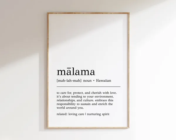 Malama Definition Typography Art Print, Hawaiian Decor