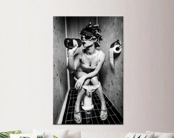 Girl Drinking On Toilet Modern Art Print