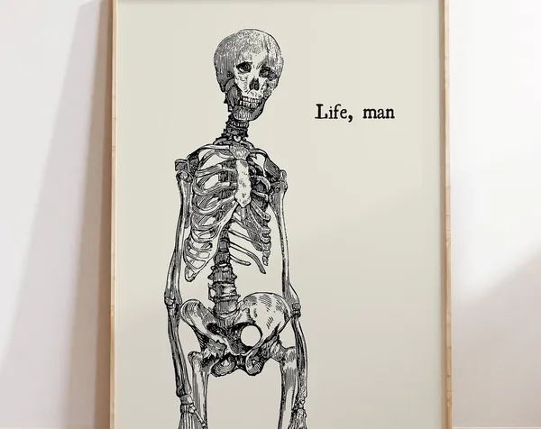 Vintage Skeleton Print, Minimalist Halloween Poster