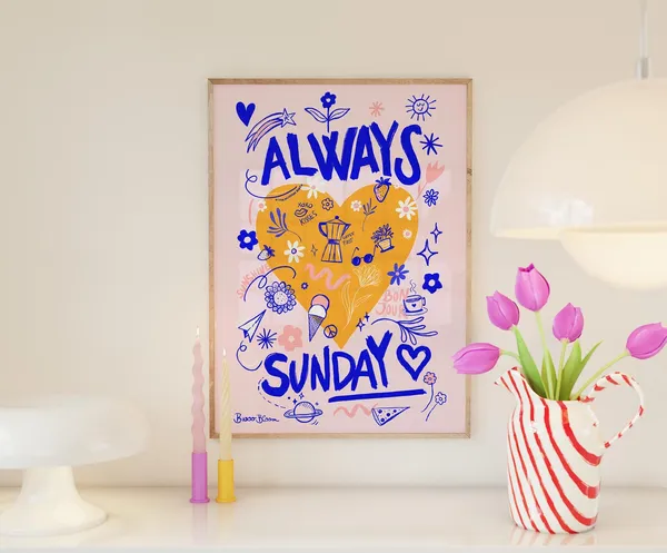 Always Sunday Colorful Modern Poster, Maximalist Pink