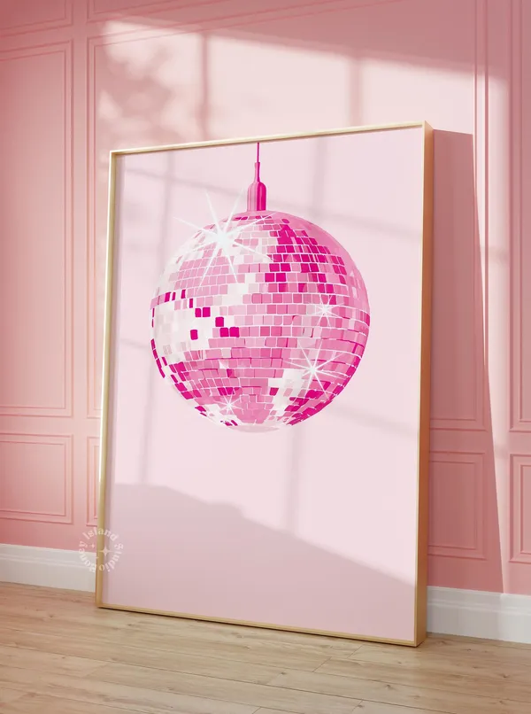 Pink Disco Ball Preppy Poster Print