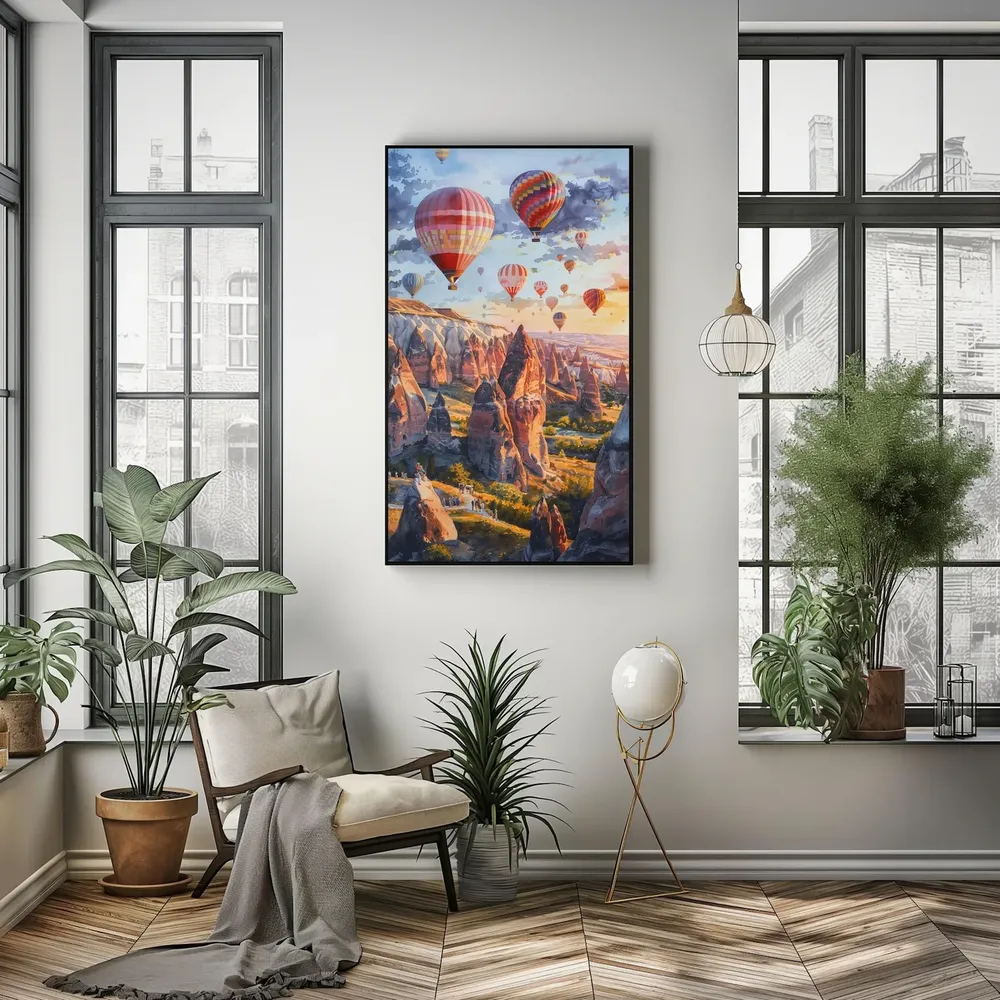 Watercolor Cappadocia Turkey Travel Poster, Hot Air Balloon - Image 2