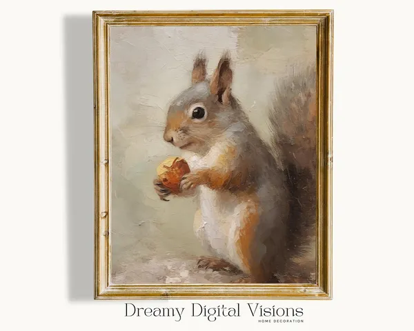 Squirrel With A Nut Autumn Art Print, Rustic Fall Decor
