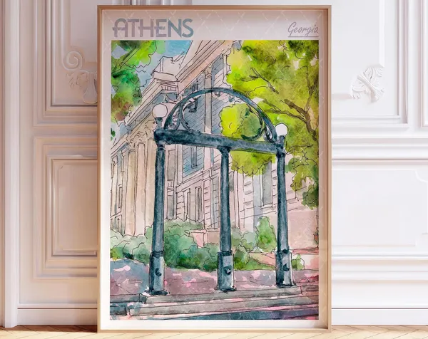 Athens Georgia Watercolor Travel Poster, World Art