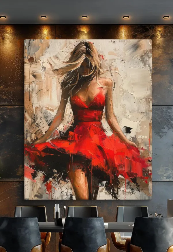 Woman In Red Dress Modern Abstract Wall Art Print