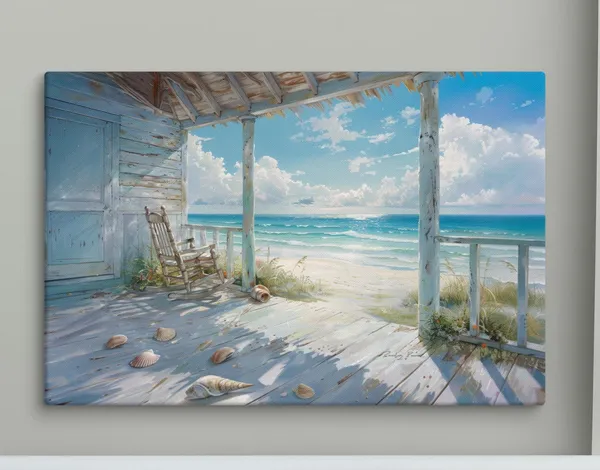 Coastal Porch Seaside View Art Print, Beach House Decor