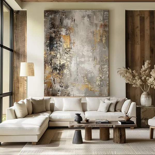 Grey Abstract Texture Oil Painting, Modern Room Art
