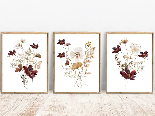 Vintage Autumn Wildflower Art Print, Farmhouse Decor