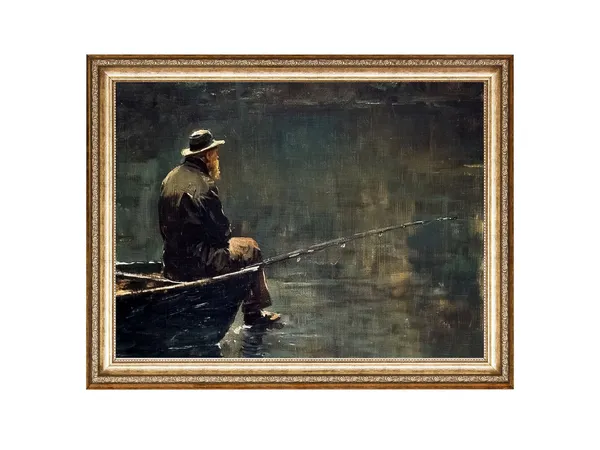 Fisherman Fishing Art Print, Lake House Decor